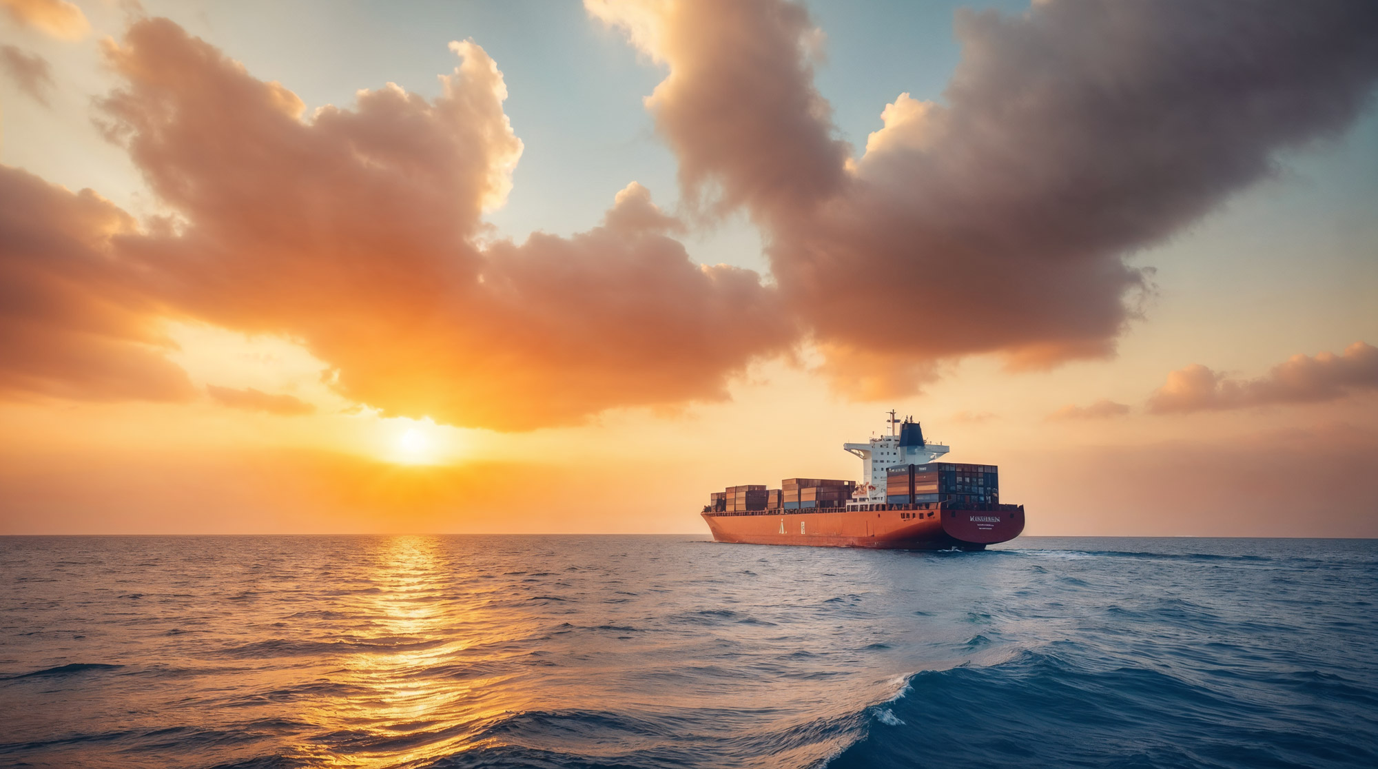 Cargo Ship at Sunset
